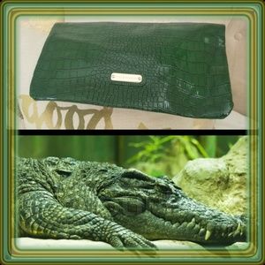 Green Croc-Embossed Foldover Clutch